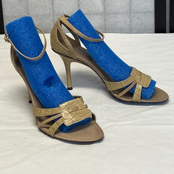 Nine West Karna Beige Strappy Reptile Leather Spike Heel Ankle Sandals 8 - Picture 5 of 14